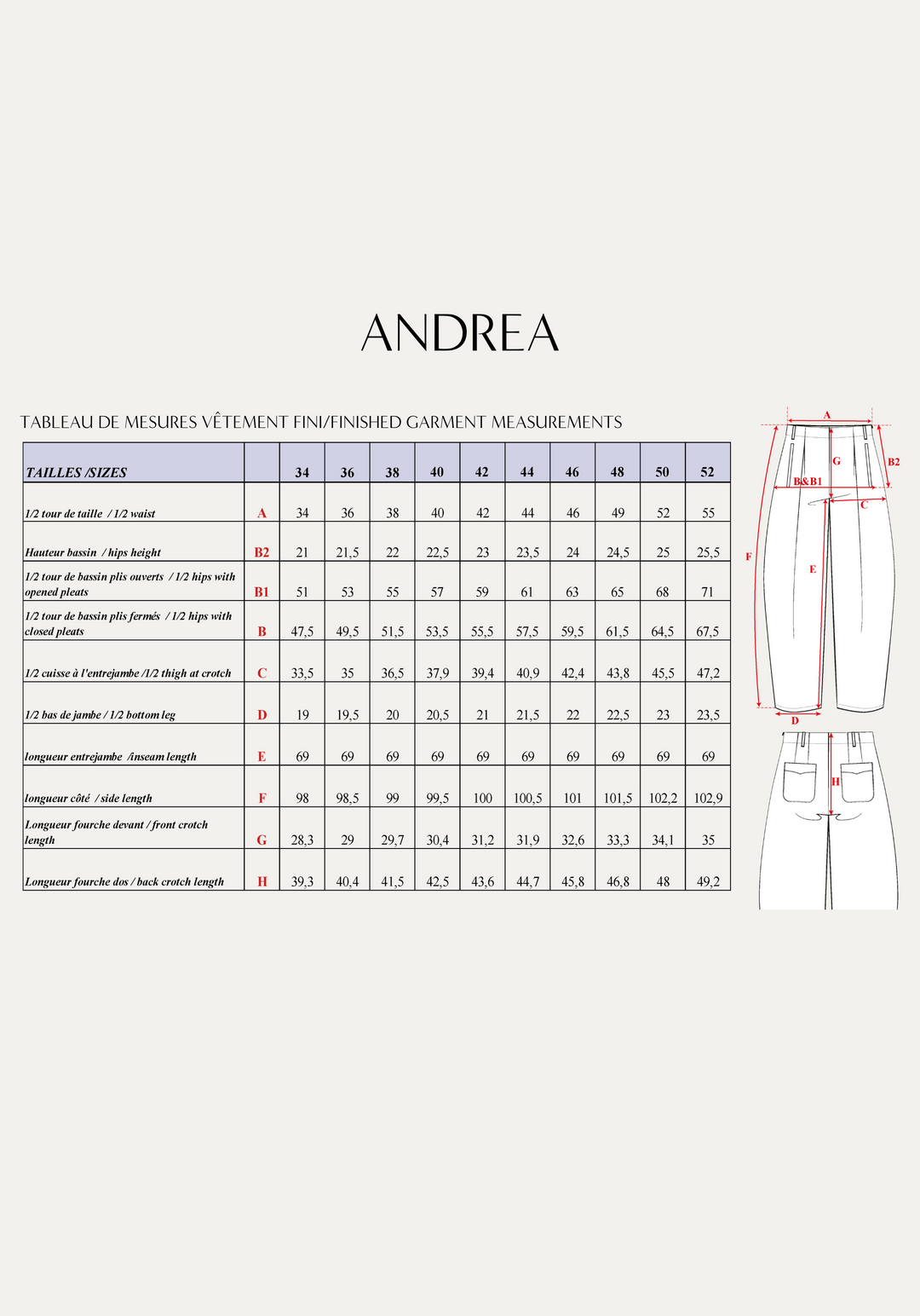 Andrea Trousers Sewing Pattern - Paper Pattern