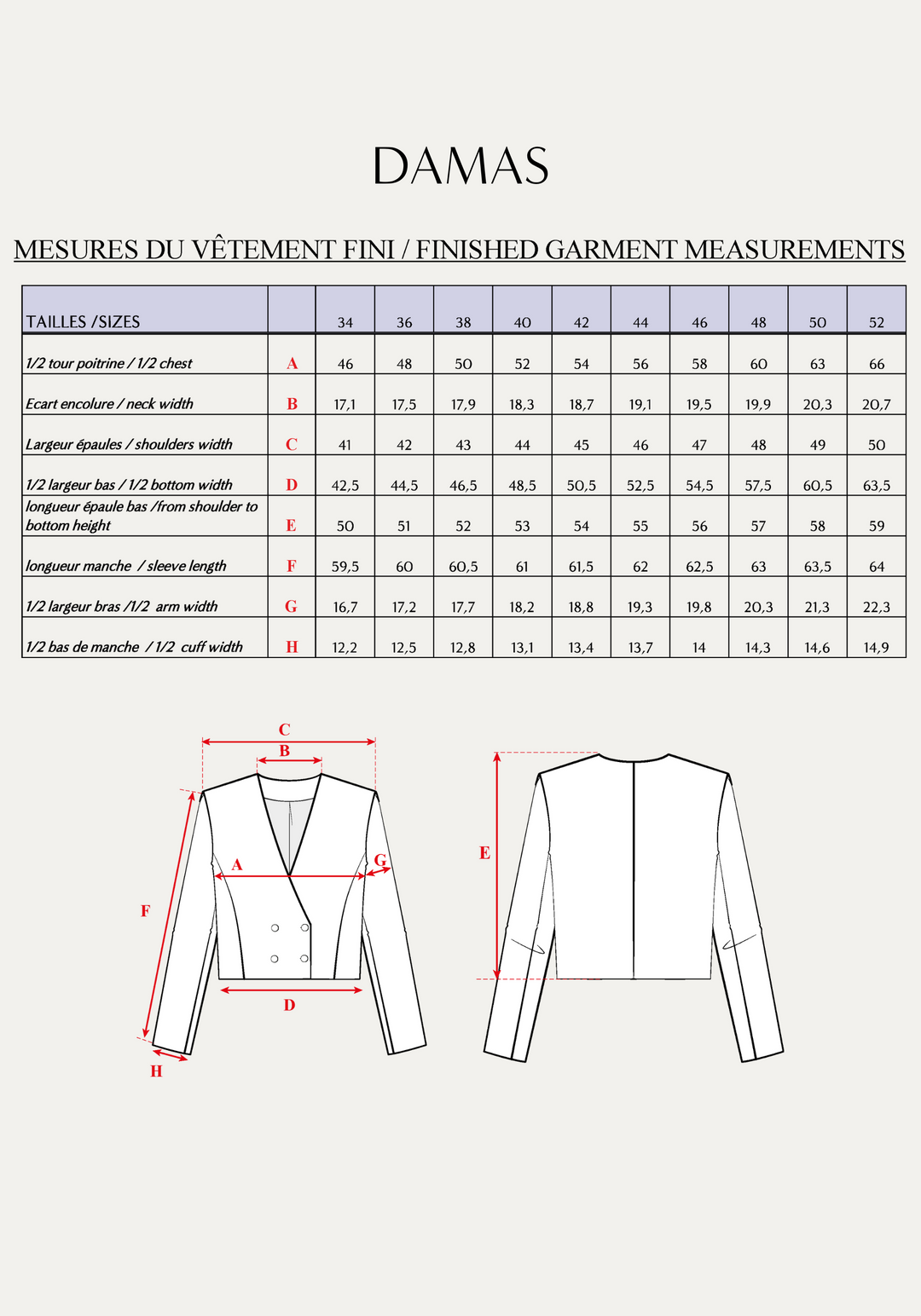 Damas Jacket Sewing Pattern - Paper Pattern