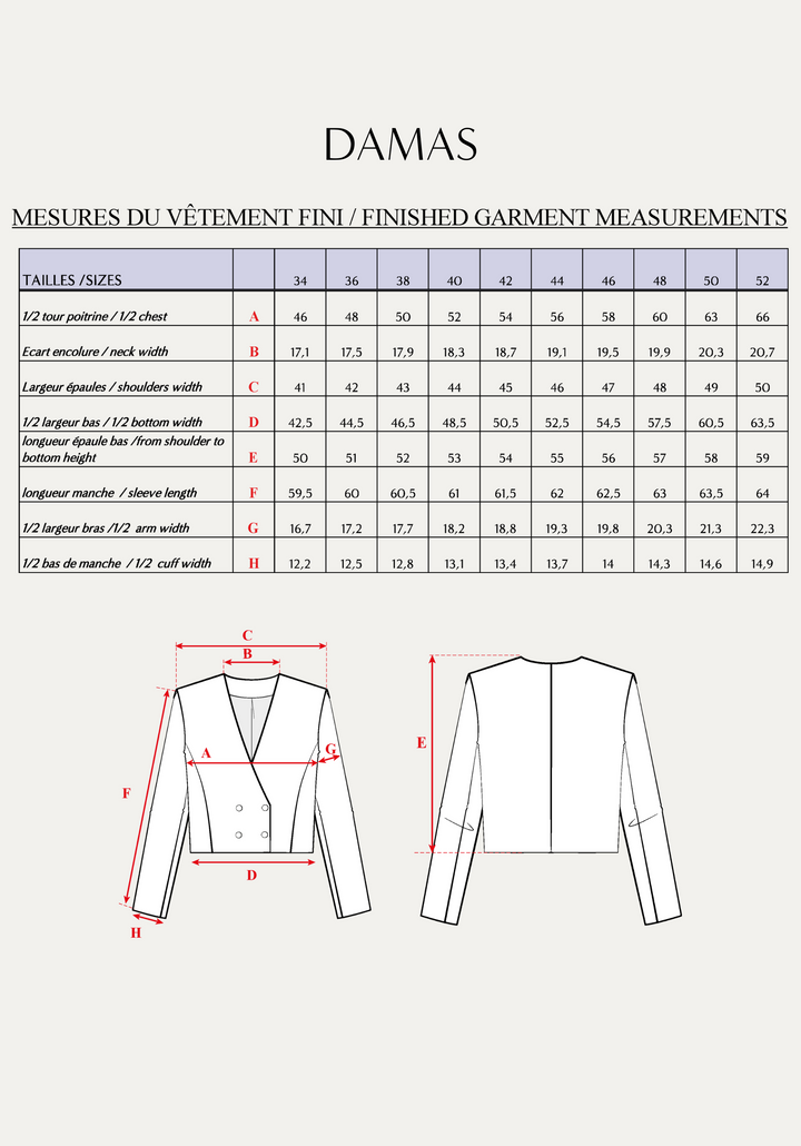 Damas Jacket Sewing Pattern - Paper Pattern