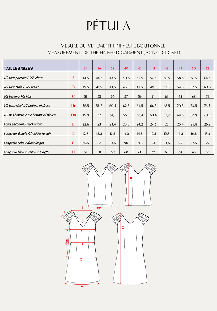 Pétula Dress Blouse Sewing Pattern - Paper Pattern