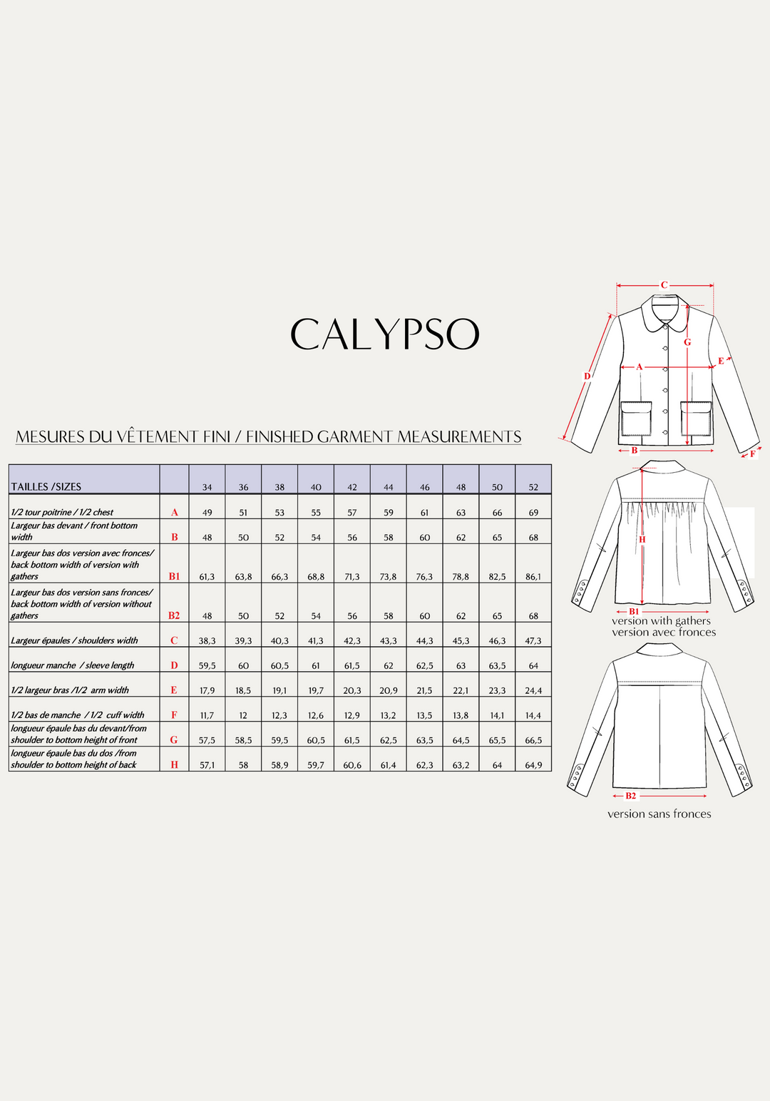 Calypso jacket Paper sewing pattern