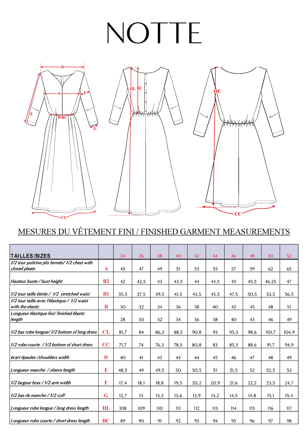 Patron couture robe Notte - Patron pochette