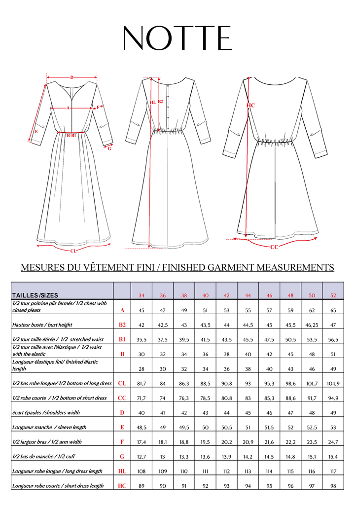 Patron couture robe Notte - Patron pochette