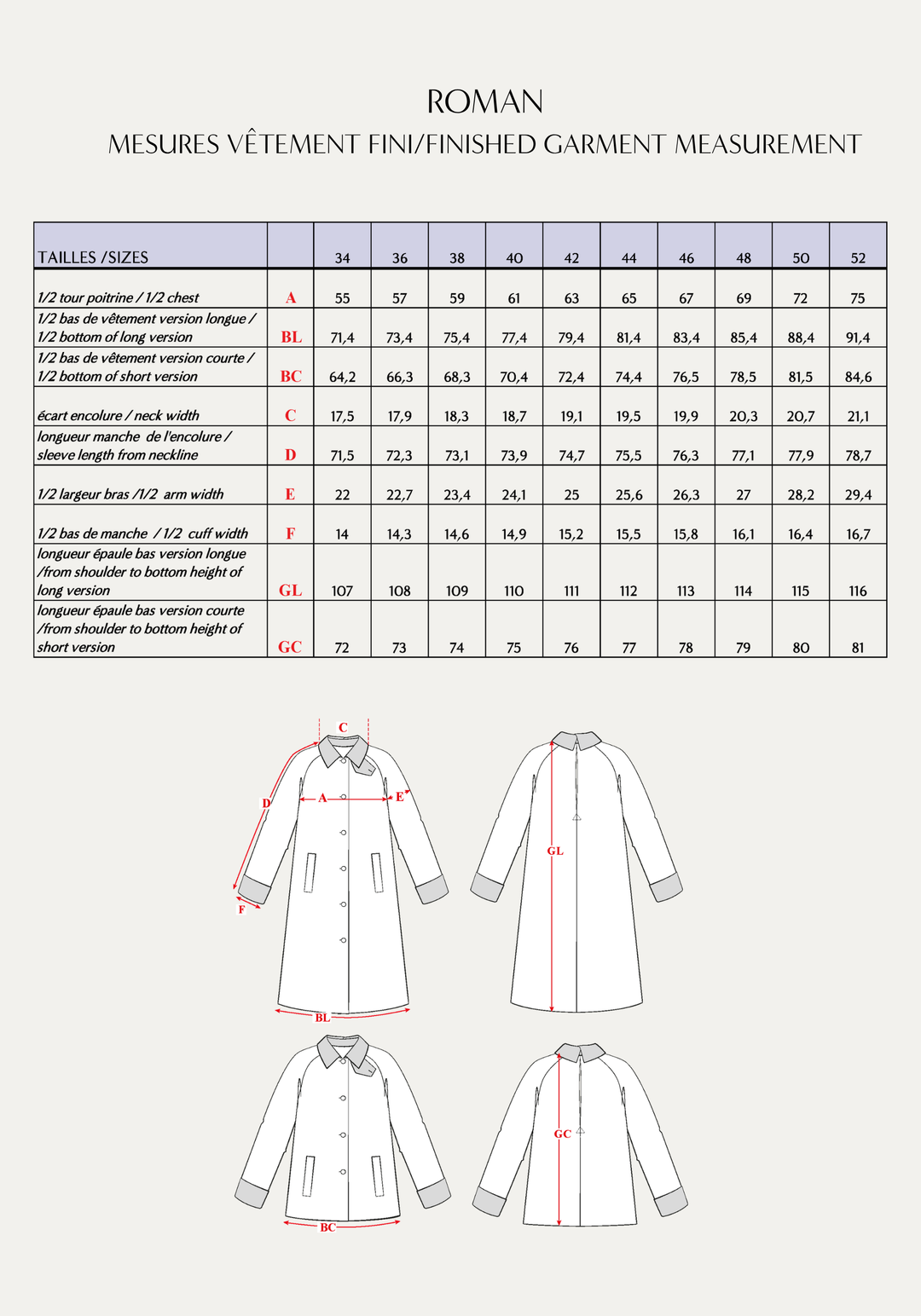 Roman Overcoat Sewing Pattern - Paper Pattern