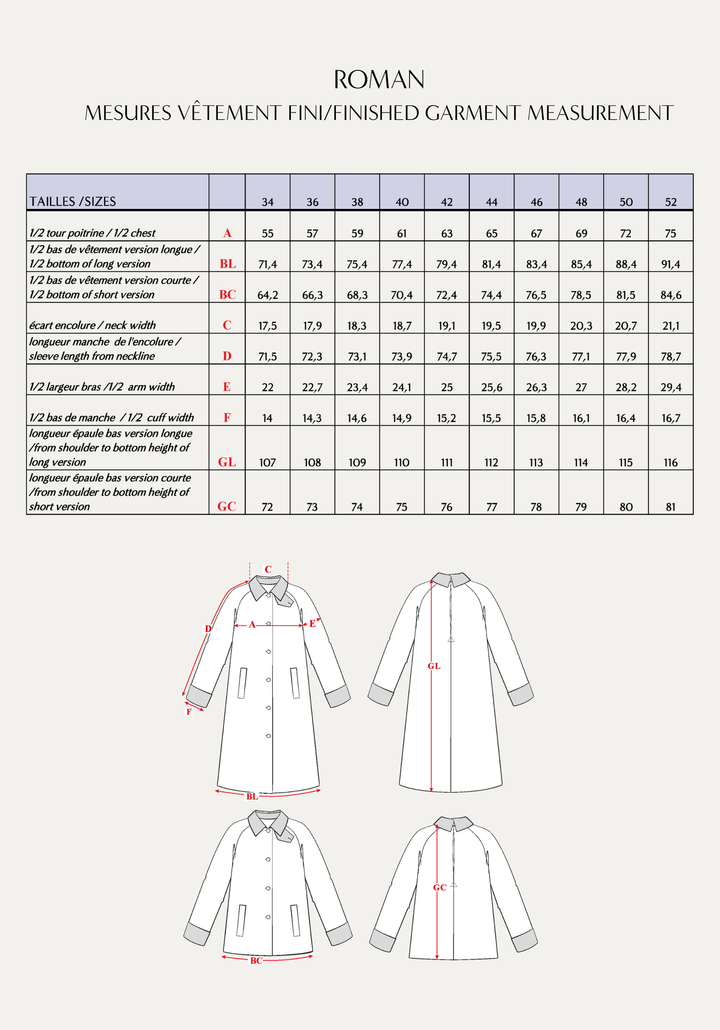 Roman Overcoat Sewing Pattern - Paper Pattern