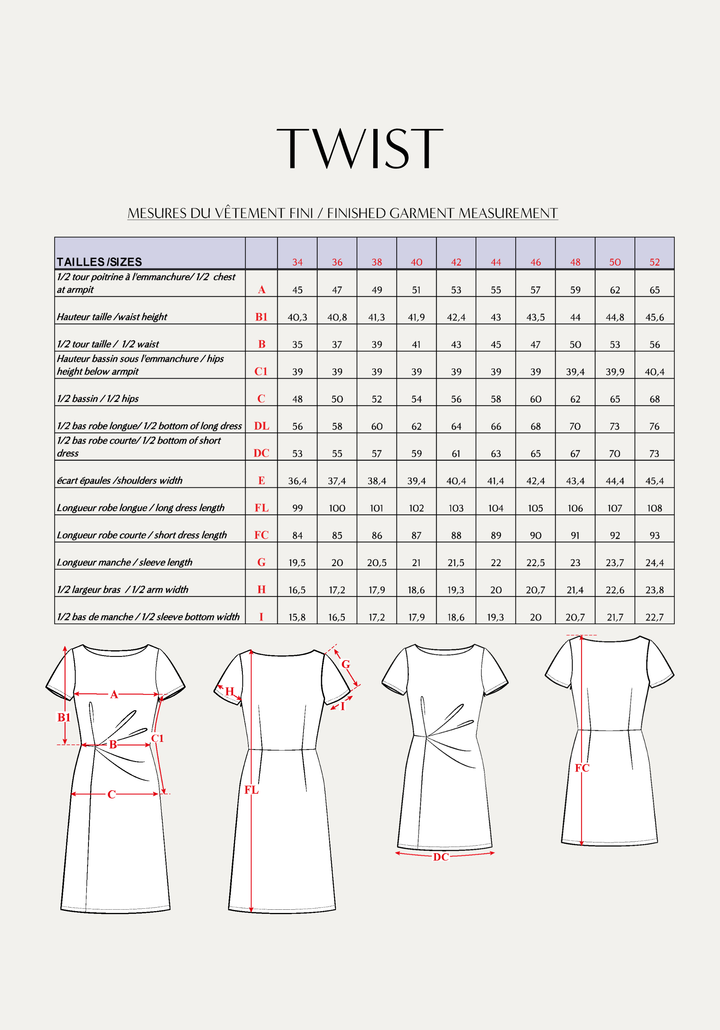 Patron couture robe drapée Twist - Patron pochette